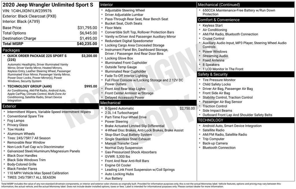 2020 Jeep Wrangler Unlimited Sport S