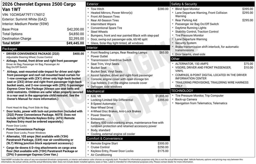 2026 Chevrolet Express Cargo 2500 WT