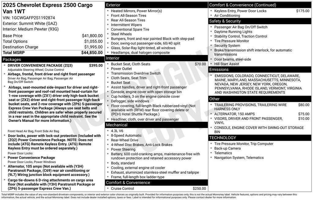 2025 Chevrolet Express Cargo 2500 WT