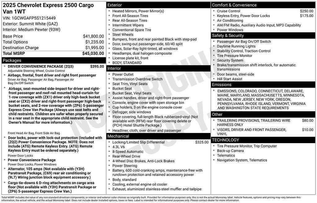 2025 Chevrolet Express Cargo 2500 WT